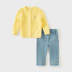 Dave&Bella  Baby Girls Spring Casual Cotton Knit Sweater Overcoat Tops-Yellow