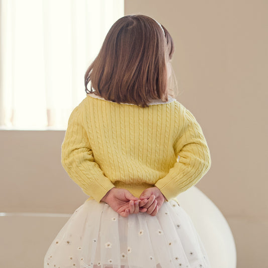 Dave&Bella  Baby Girls Spring Casual Cotton Knit Sweater Overcoat Tops-Yellow