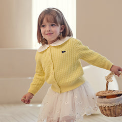 Dave&Bella  Baby Girls Spring Casual Cotton Knit Sweater Overcoat Tops-Yellow