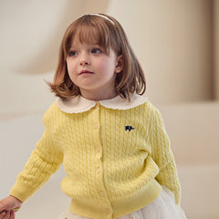 Dave&Bella  Baby Girls Spring Casual Cotton Knit Sweater Overcoat Tops-Yellow