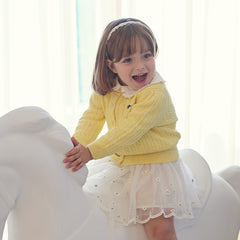 Dave&Bella  Baby Girls Spring Casual Cotton Knit Sweater Overcoat Tops-Yellow