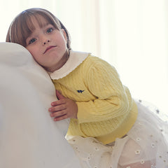 Dave&Bella  Baby Girls Spring Casual Cotton Knit Sweater Overcoat Tops-Yellow