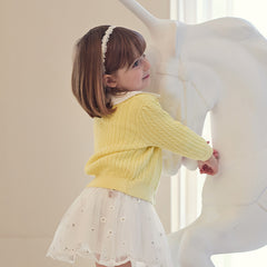 Dave&Bella  Baby Girls Spring Casual Cotton Knit Sweater Overcoat Tops-Yellow