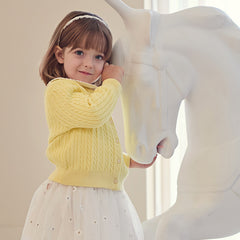 Dave&Bella  Baby Girls Spring Casual Cotton Knit Sweater Overcoat Tops-Yellow