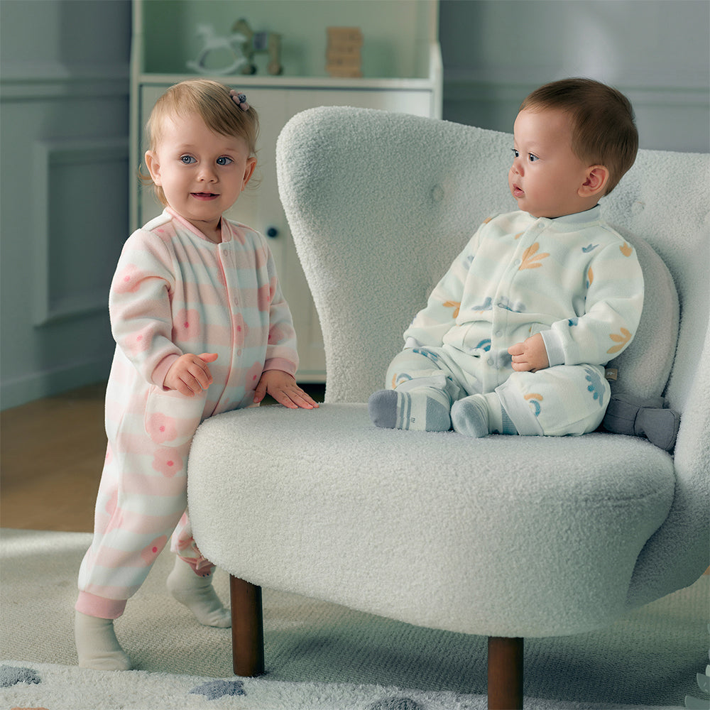Dave&Bella Baby Girls/Boys Playful Multi-print Soft Fleece One-Pieces Cozy Romper