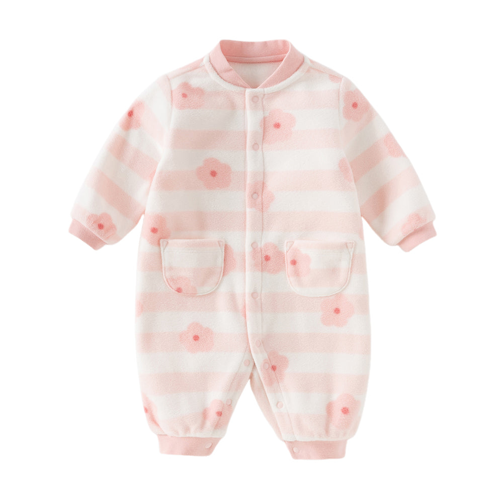 Dave&Bella Baby Girls/Boys Playful Multi-print Soft Fleece One-Pieces Cozy Romper