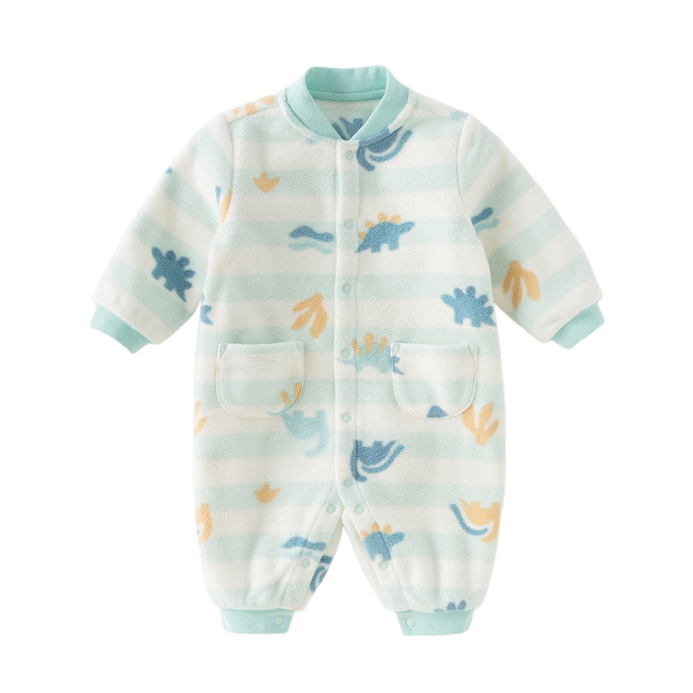 Dave&Bella Baby Girls/Boys Playful Multi-print Soft Fleece One-Pieces Cozy Romper