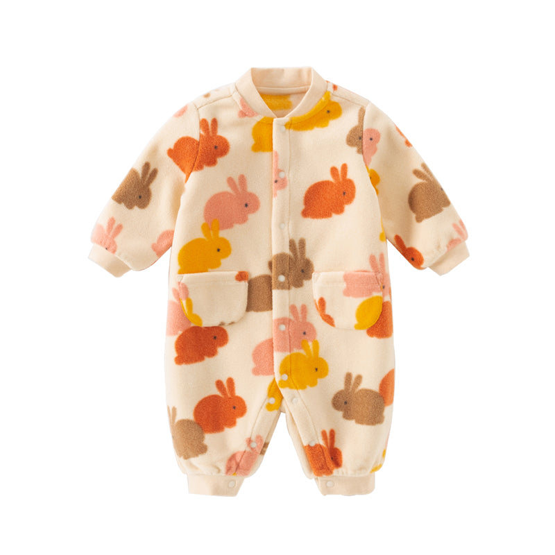 Dave&Bella Baby Girls/Boys Playful Multi-print Soft Fleece One-Pieces Cozy Romper