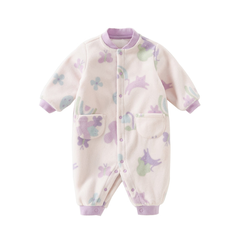 Dave&Bella Baby Girls/Boys Playful Multi-print Soft Fleece One-Pieces Cozy Romper