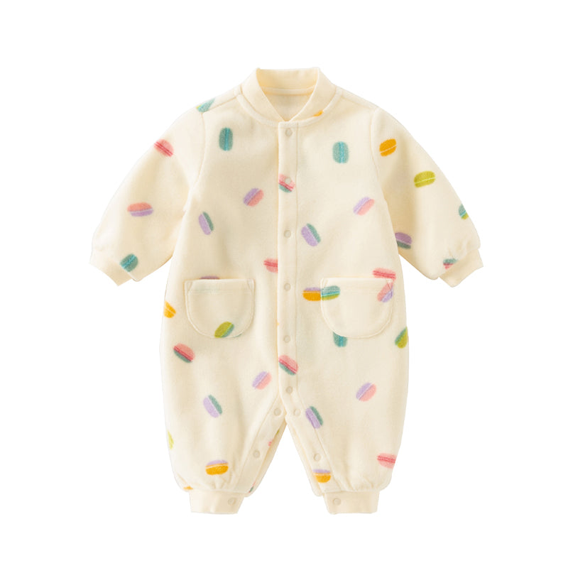 Dave&Bella Baby Girls/Boys Playful Multi-print Soft Fleece One-Pieces Cozy Romper