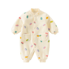 Dave&Bella Baby Girls/Boys Playful Multi-print Soft Fleece One-Pieces Cozy Romper