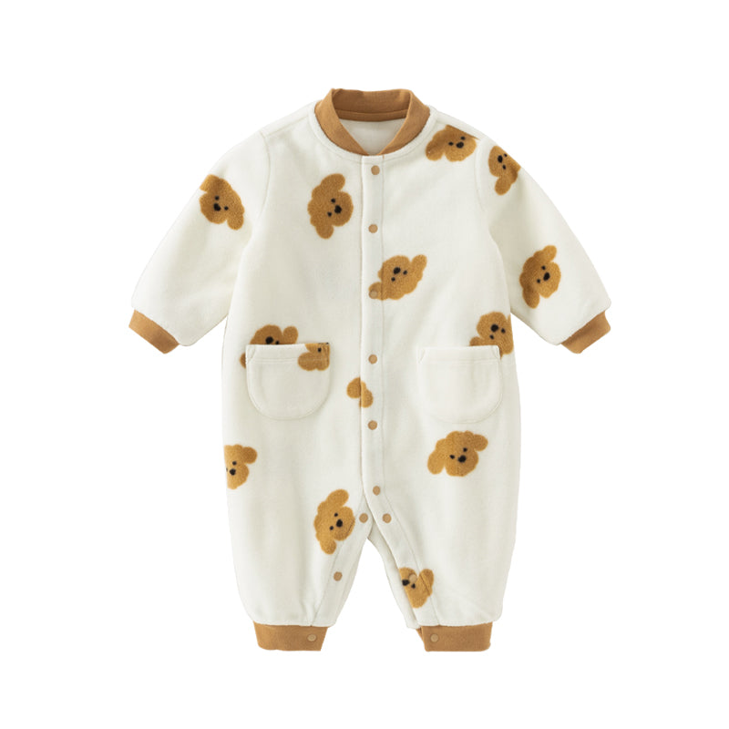 Dave&Bella Baby Girls/Boys Playful Multi-print Soft Fleece One-Pieces Cozy Romper