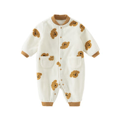 Dave&Bella Baby Girls/Boys Playful Multi-print Soft Fleece One-Pieces Cozy Romper