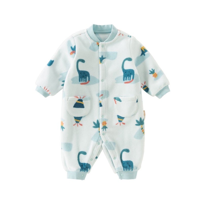Dave&Bella Baby Girls/Boys Playful Multi-print Soft Fleece One-Pieces Cozy Romper