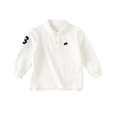 Dave&Bella Boys White Lightweight Cotton Long Sleeve Polo Shirt