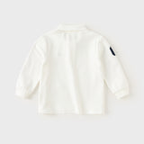 Dave&Bella Boys White Lightweight Cotton Long Sleeve Polo Shirt
