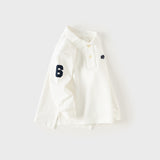 Dave&Bella Boys White Lightweight Cotton Long Sleeve Polo Shirt
