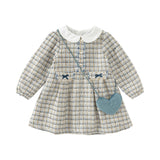 Dave&Bella Toddler Girls Elegance Grey Blue A-line Party Dress(wallet bag)