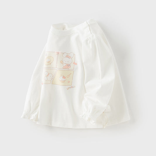 Dave&Bella Toddler Girls Autumn Sweet White Cotton Little Rabbit Print T-shirts Tops