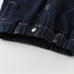 Dave&Bella Toddler Boys Autumn Stretchy Denim Blue Drawstring Jeans Pants