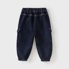 Dave&Bella Toddler Boys Autumn Stretchy Denim Blue Drawstring Jeans Pants