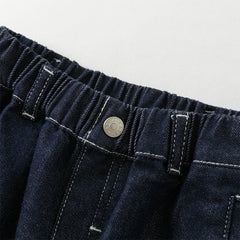 Dave&Bella Toddler Boys Autumn Stretchy Denim Blue Drawstring Jeans Pants