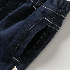 Dave&Bella Toddler Boys Autumn Stretchy Denim Blue Drawstring Jeans Pants