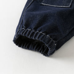 Dave&Bella Toddler Boys Autumn Stretchy Denim Blue Drawstring Jeans Pants
