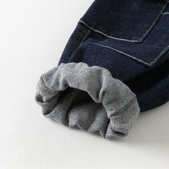 Dave&Bella Toddler Boys Autumn Stretchy Denim Blue Drawstring Jeans Pants