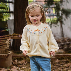 Dave&Bella Girls Autumn Vivid Cotton Yellow Sweater Cardigan Coat Top