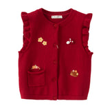 Dave&Bella Toddler Girls Adorable Red Cotton Outdoor Sleeveless Vests