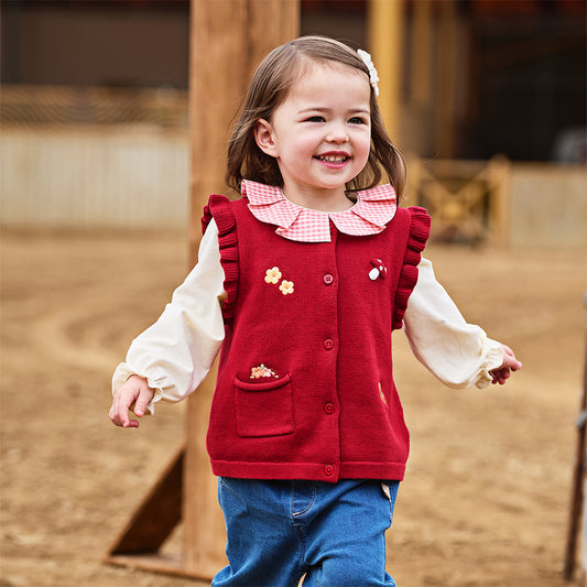 Dave&Bella Toddler Girls Adorable Red Cotton Outdoor Sleeveless Vests