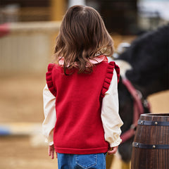 Dave&Bella Toddler Girls Adorable Red Cotton Outdoor Sleeveless Vests