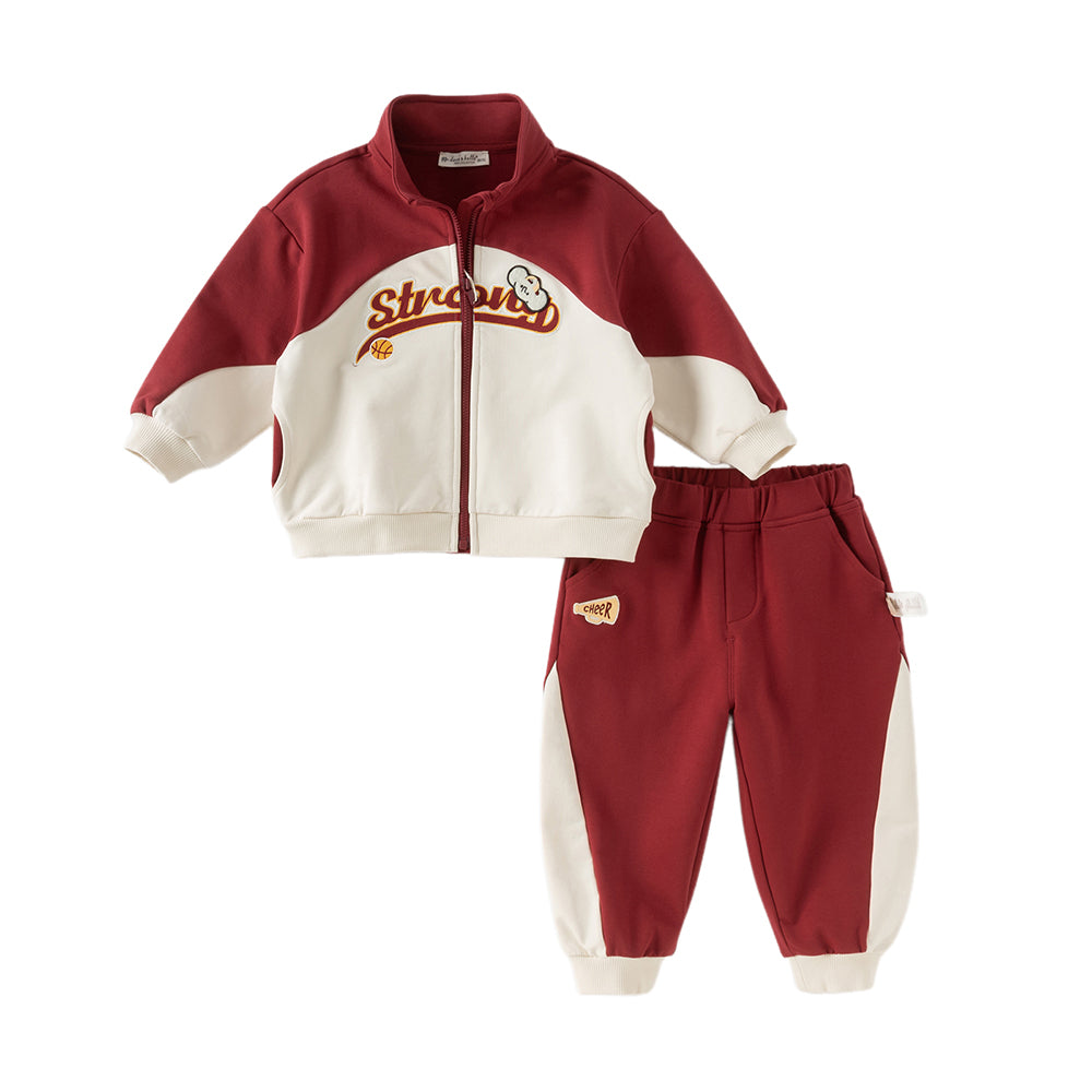 Dave&Bella Toddler Boys Autumn Dark Red Sports Coat Pants Suits Sets