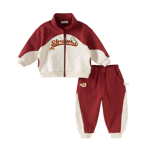 Dave&Bella Toddler Boys Autumn Dark Red Sports Coat Pants Suits Sets