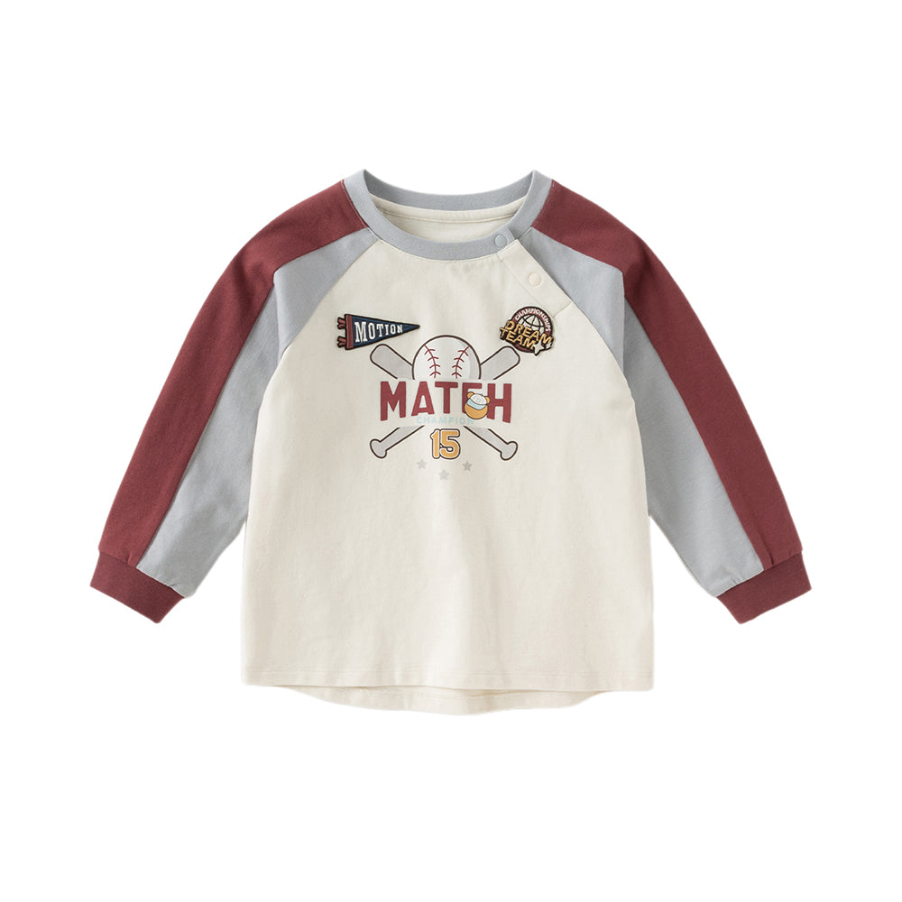 Dave&Bella Boys Autumn Red Cotton Breathable T-shirt Top