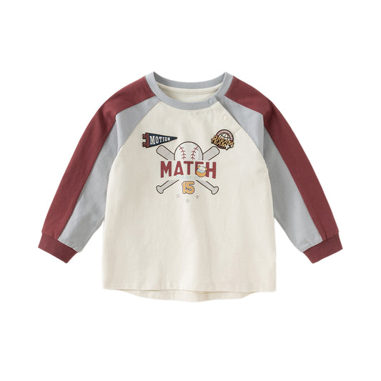 Dave&Bella Boys Autumn Red Cotton Breathable T-shirt Top