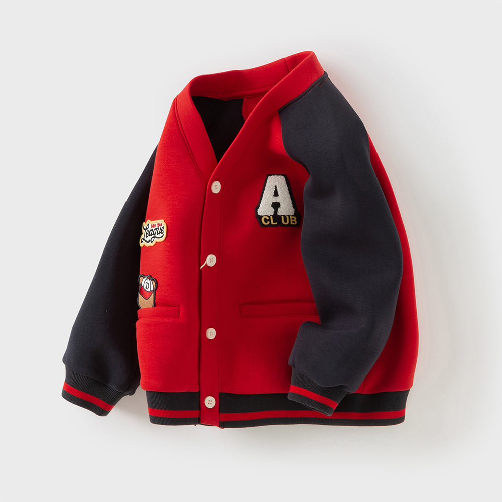 Dave&Bella Boys Toddler Red Long Sleeve V-collar Outdoor Varsity Jackets