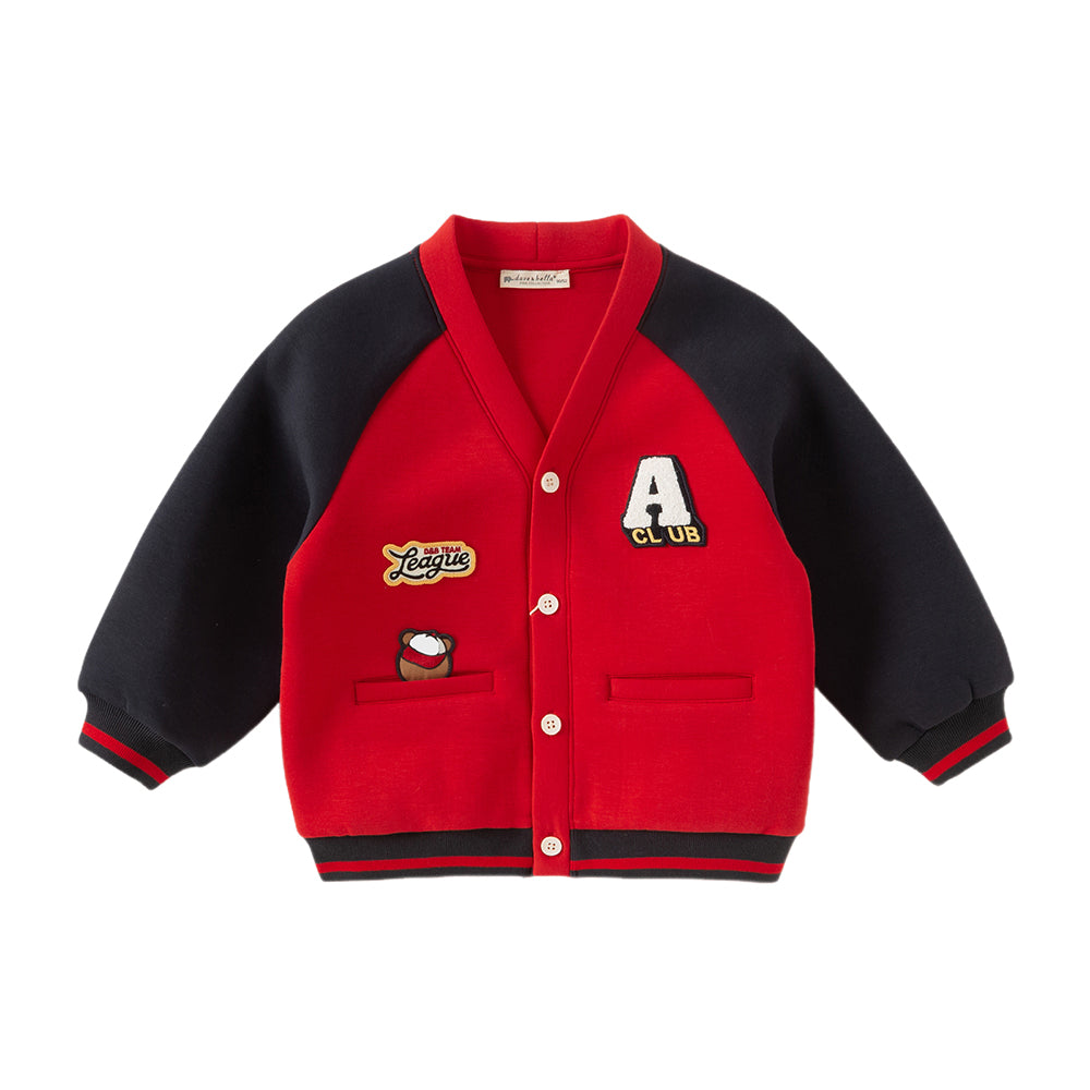 Dave&Bella Boys Toddler Red Long Sleeve V-collar Outdoor Varsity Jackets