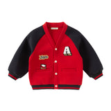 Dave&Bella Boys Toddler Red Long Sleeve V-collar Outdoor Varsity Jackets