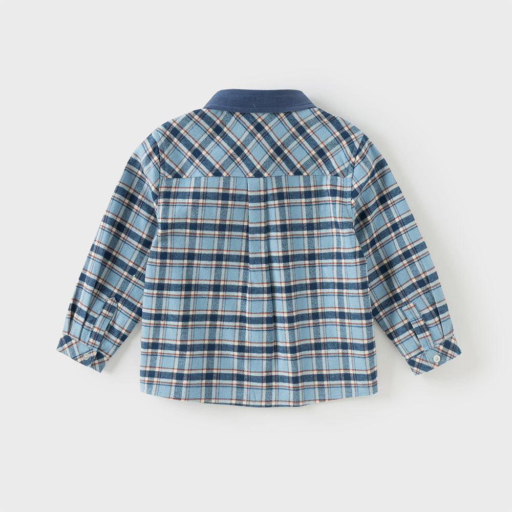 Dave&Bella Toddler Boys Cotton Formal Blue Plaid Shirt Top