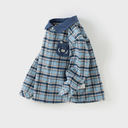 Dave&Bella Boys Autumn Cotton Formal Blue Plaid Shirt Top
