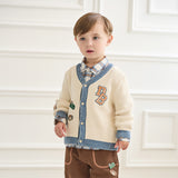 Dave&Bella Toddler Boys Beige Casual Knit Sweater Cardigan Tops