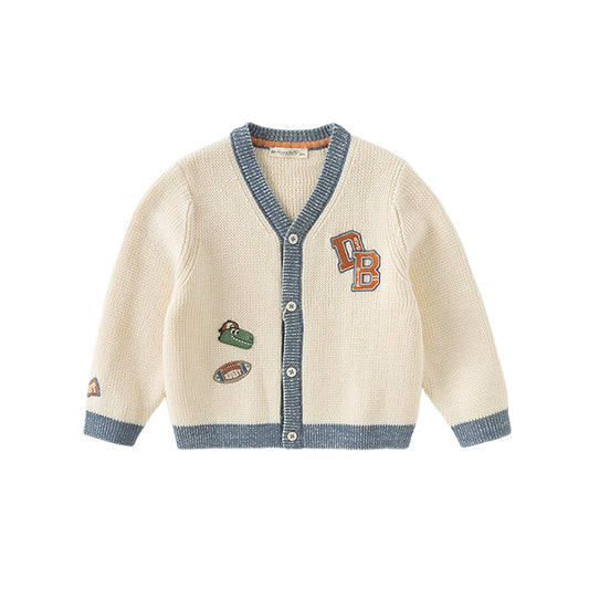 Dave&Bella Toddler Boys Beige Casual Knit Sweater Cardigan Tops