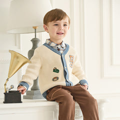 Dave&Bella Toddler Boys Beige Casual Knit Sweater Cardigan Tops