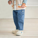 Dave&Bella Toddler Boys Simple Denim Blue Straight-leg Wide Jeans