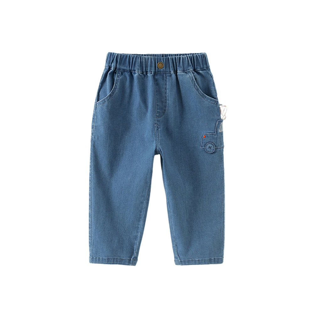 Dave&Bella Toddler Boys Simple Denim Blue Straight-leg Wide Jeans