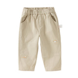 Dave&Bella Toddler Boys Khaki/Navy Blue Cotton Casual Pants