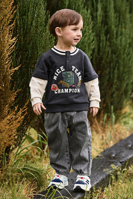 Dave&Bella Toddler Boys Autumn Smoky Grey Loose Jeans Pants