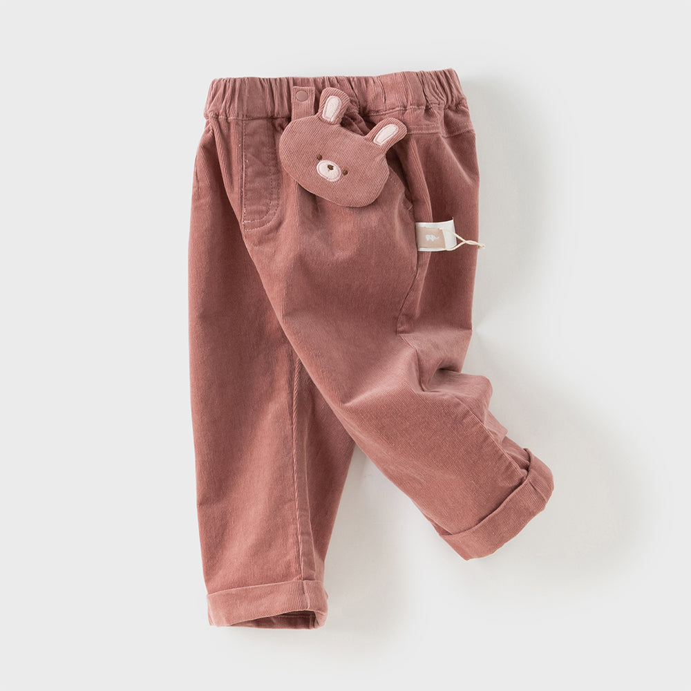 Dave&Bella Toddler Girls Khaki/Pink Cotton Corduroy Pants